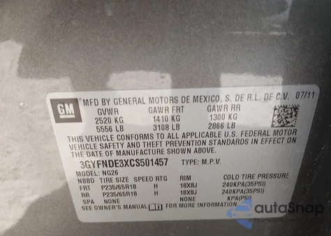 2012 Cadillac Srx Luxury Collection z USA, uszkodzony, nr VIN 3GYFNDE3XCS501457